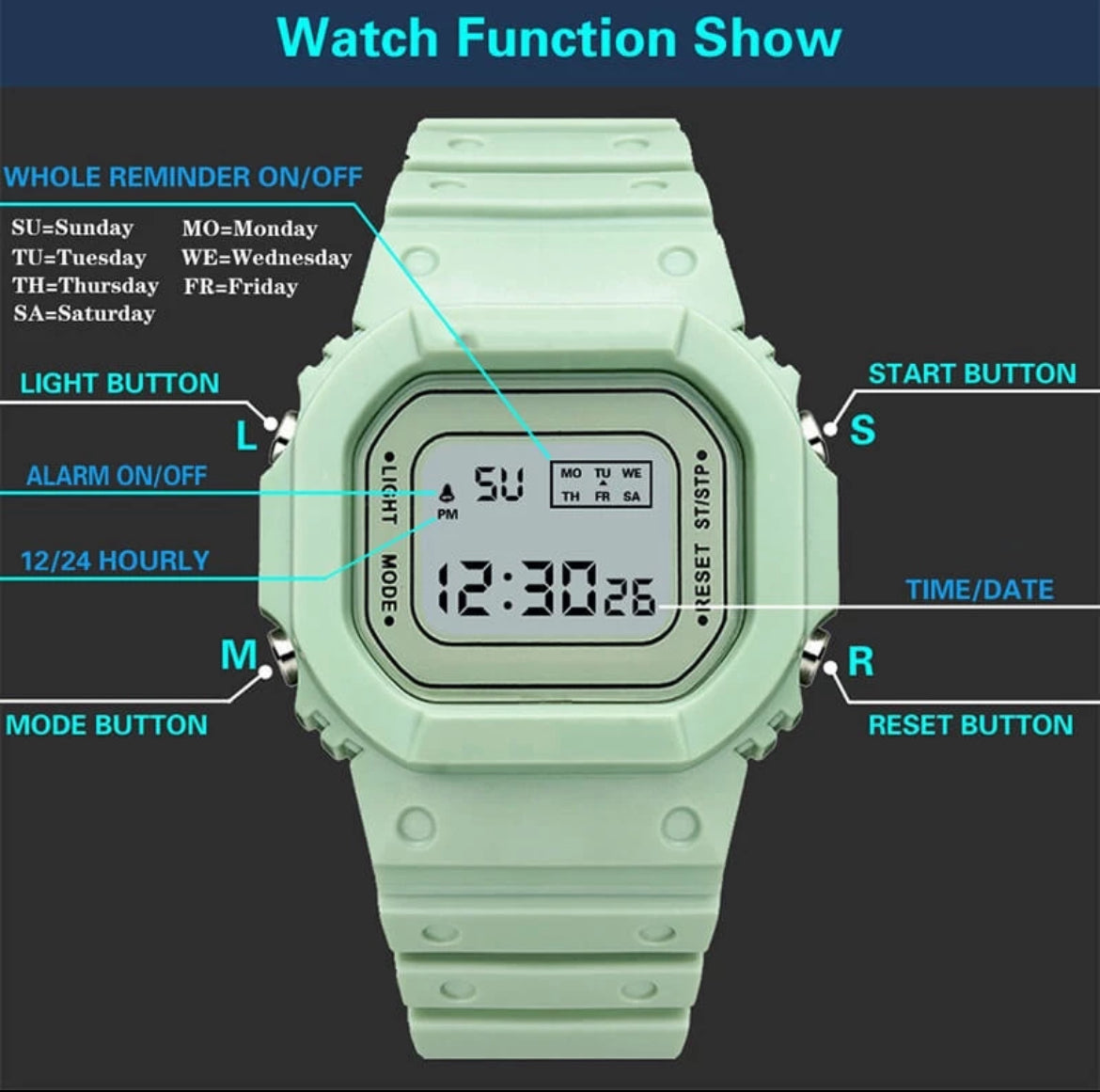 Reloj Digital Impermeable Unisex/LED Cuadrado